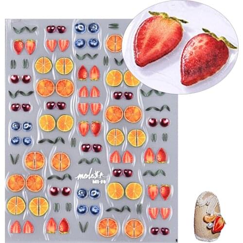 1Pcs 5D Fruit Series DIY Nail Art Fold Stickers Decor Embossed Cookies Food Nail Sliders Design Decoration Manicure Tips