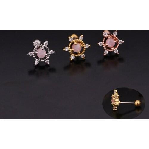 1 PCS High Quality Pink Zircon Shape Ear Piercing Helix Stud Earring Trendy Steel Round Bar Ball Ear Cartilage Cuff Jewelry