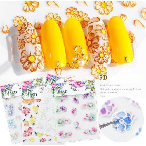1 bag 5D Nail Sticker Engraved flower leaf Design Adhesive Foils Decals DIY Manicure Slider 3D Nail Art Decorations Tips