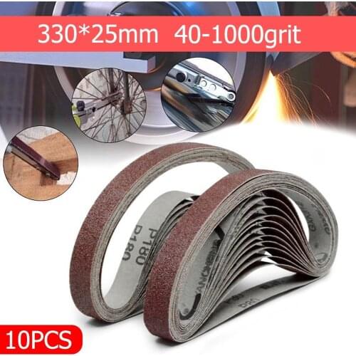 10pcs 25x330mm Alumina Sanding Belt 40-1000Grit Grinding And Polishing For Angle Grinder Sanding Discs Abrasives Accessories