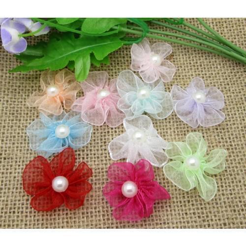 20pcs Mixed Baby Satin Ribbon Pearl Bowknot Hair Clips Applique DIY Craft Wedding Bow Tie Scrapbooking Decoration