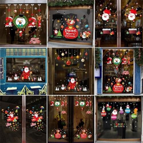 2021 Christmas Window Stickers Santa Claus Snowflake Stickers Decal Merry Christmas Decor for Home Xmas New Year Decor Noel 2020