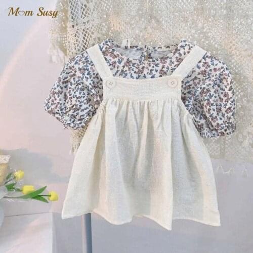Baby Girl Clothes Set Cotton Floral Tshirt+Suspender Dress 3PCS Summer Child Strap Dress Set Outfit Baby Clothes Suit 1-5Y