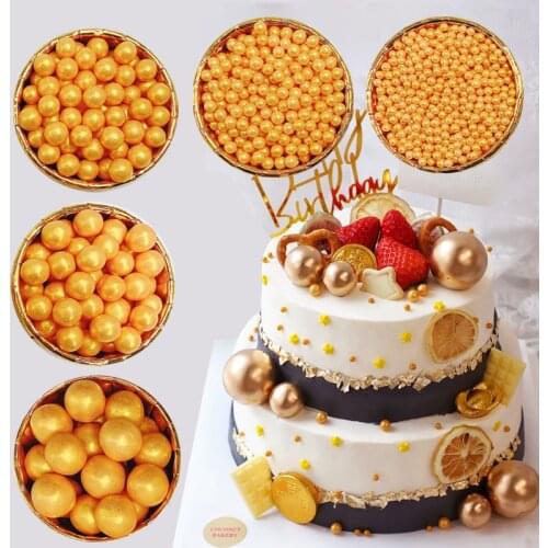 50g Edible Gold Beads Pearl Sugar Ball Fondant DIY Cake Baking Sprinkles Gold Ball Wedding Cake Decoration Free Shipping