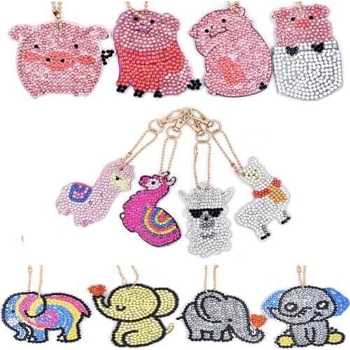 5D DIY Full Diamond Keychain Special Shaped Diamond Painting Cartoon Animal Keychain Embroidery Women Bag KeyChain