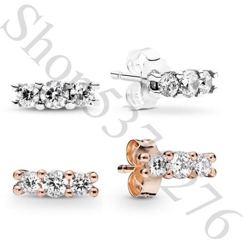 Authentic 925 Sterling Silver Sparkling Elegance Fashion Stud Earrings For Pandora Women Bead Charm Gift DIY Jewelry
