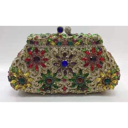XIYUAN Hollow Out Women Crystal Flower Clutch Evening Handbags and Purses Metal Hardcase Floral Wedding Minaudiere Clutches Bags