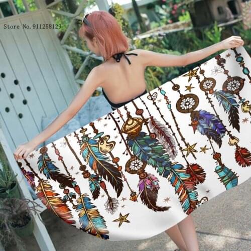 Bohemia Bath Towel Shower Towel 3D Print Mandala Dry Towel Beach Towel Colorful Feather Rectangular Absorbent Beach Towel Decor