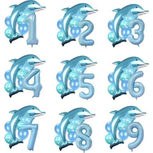 Large 118cm Dolphin Foil Balloons Mermaid Latex Ball 40 inch Number Set Wedding Children Happy Birthday Party Decoration Gift