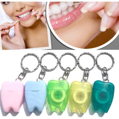 20pcs Hot Sale Tooth-Shaped Key Chain Type Flat-Line Portable Dental Floss Gum Care
