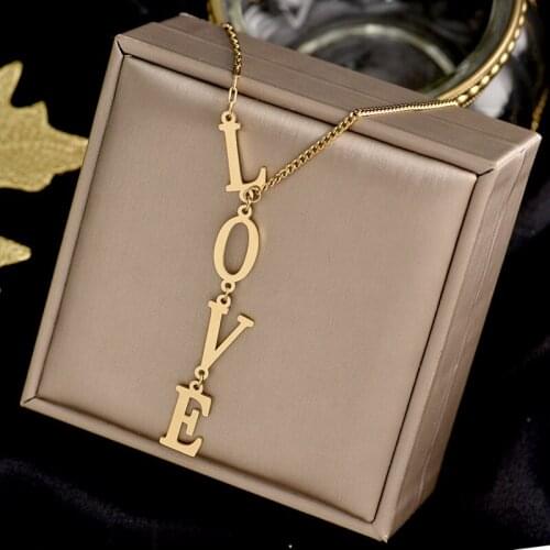 316L stainless steel LOVE letters high sense of temperament light luxury small crowd joker simple sweater chain clavicle chain