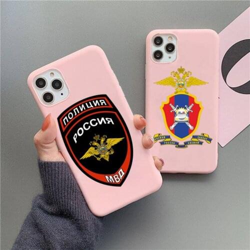 Russia National Police Logo Phone Case For iphone 12 11 Pro Max Mini XS 8 7 6 6S Plus X SE 2020 XR Matte Candy Pink Silicone