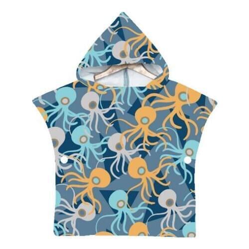 Children Microfiber Beach Cloak Towel Kids Octopus Pattern Cartoon Hooded Bath Towel For Baby Poncho Towel Swim Changing Robe