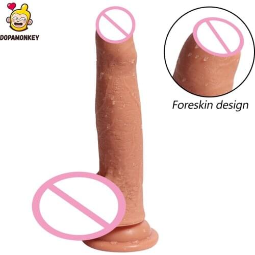 DopaMonkey Foreskin Dildo Suction Cup dick penis Sex Toys For women Vagina Anal Masturbation Adult sex realistic penis sex toy