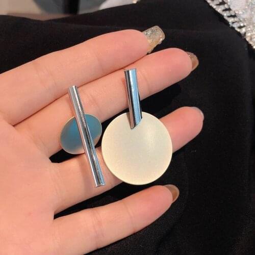 Statement Metallic Tube Round Disc AB Temperament Earrings Geometric Color-Jointed 2021 New Fashion Jewelry pendientes mujer