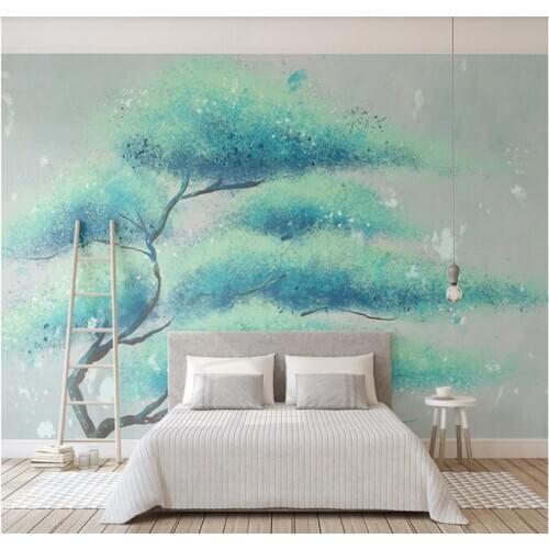 Xuesu Custom 8d wallpaper mural fashion 3d new mint green hand-painted a tree mood Nordic style TV background wall