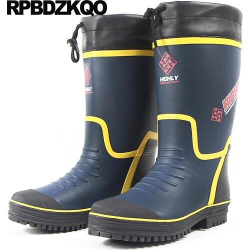 Mens Rubber Rain Boots Slip On Cheap Plus Size Waterproof Big Fall Shoes Blue High Sole Platform Mid Calf Tall Pvc Thick Soled
