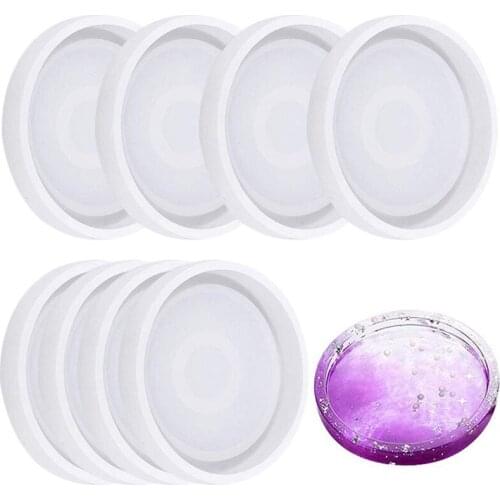 Hot 8 Pack Silicone Round Coaster Molds - Silicone Mold, Clear Epoxy Molds for Casting with Resin, Concrete, Cement and Polymer