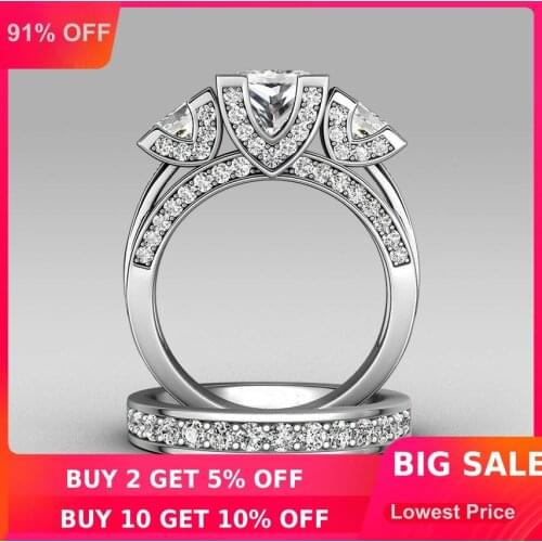 Choucong Princess cut Three-stone 8ct Stone 5A Zircon stone 925 Sterling silver Women Engagement Wedding Band Ring set