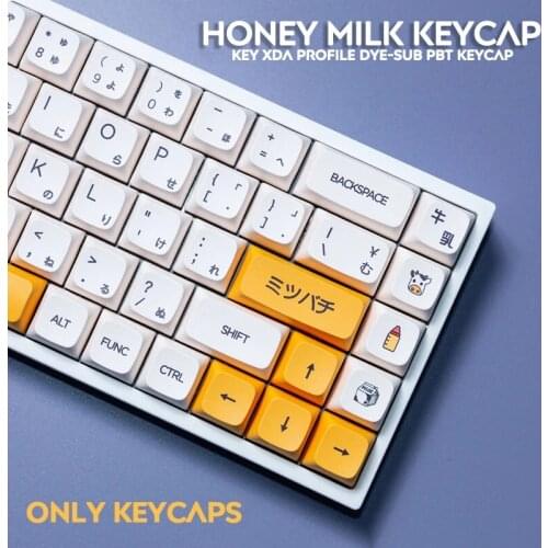 140 Key Honey And Milk Theme Keycaps For MX Switch Mechanical Keyboard PBT Dye Subbed Bee XDA Japanese Minimalist White Keycaps