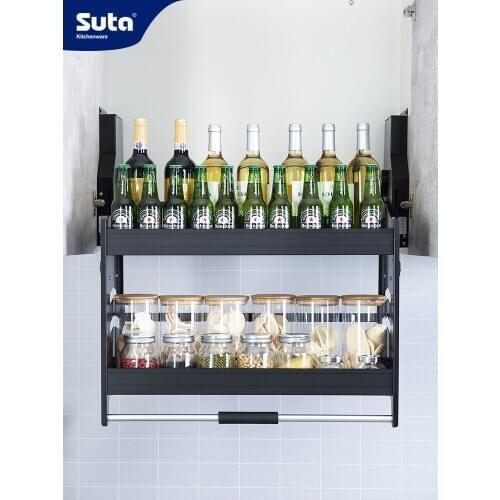 Kitchen cabinet lift basket basket cabinet rack multi-function storage double damping drop basket