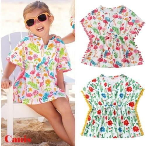 2019 summer Baby Girl Flamingo Dress Summer Beach Dress Flower Dresses Batwing Sleeve Sundress for Kid clothes toddler Children