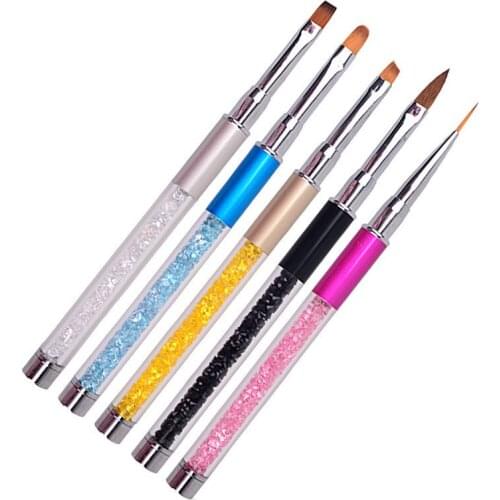 1pc Nail Art Brush Pen Rhinestone Metal Acrylic Handle Brush Carving Powder UV Gel Liquid Salon Liner Nail Brush With Cap