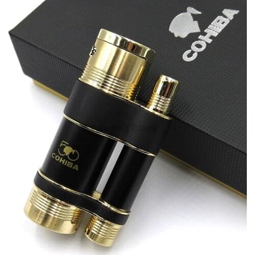 Cohiba Metal Cigar Cigrette Lighter 3 Torch Flame Jet Tobacco Lighter With Punch Windproof With Gift Box Smoking Tool Adjustable