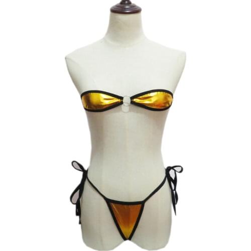 Micro bikini plus size swimwear women swimsuit women biquini bikinis Patent leather oval bright metal ring Edging Halter Lace