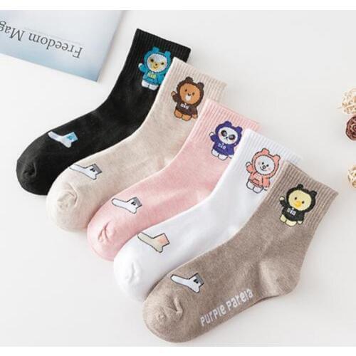 Candy color cute cartoon bear ladies socks high quality cotton kawaii fashion girl short leisure harajuku Calcetines crew socks