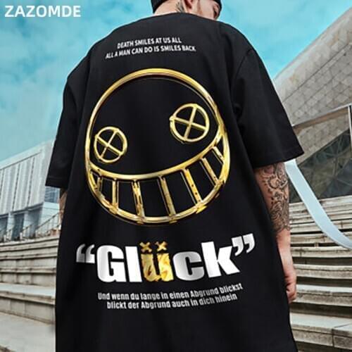 ZAZOMDE Cotton T-Shirts Men 2020 Smiley Printed Short Sleeve Tshirts Summer Hip Hop Casual Cotton Tops Tees Streetwear