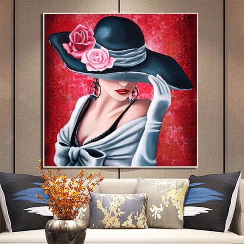 Pretty Lady In Hat DIY Cross Stitch 11CT Embroidery Kits Craft Needlework Set Printed Canvas Cotton Thread Home Design