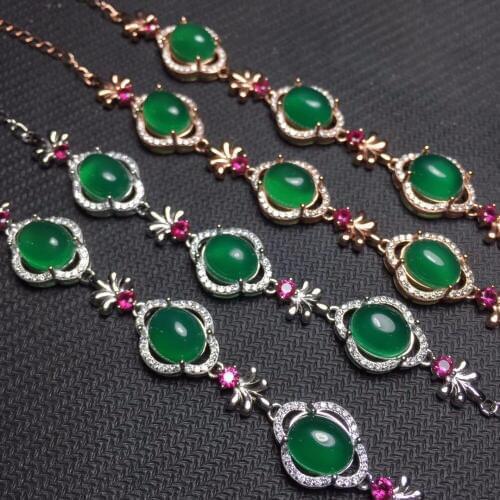 Natural green chalcedony bracelet, 925 silver precision design, luxury bracelet, party essential jewelry