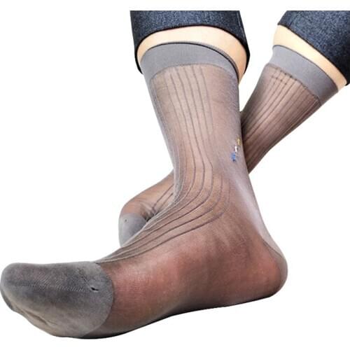 Sheer Striped Formal Dress Suit Socks For Mens Fetish Collection Sexy Transparent Softy Business Gentlemen Male Stocking