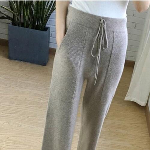 Autumn and winter new soft and comfortable cashmere trousers womens pure knit wide leg pants casual loose wool knit pants women