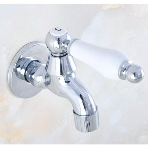 Polished Silver Chrome Brass Wall Mount Ceramic Handle Mop Pool Outdoor Garden Faucet Laundry Sink Water Tap Dav155