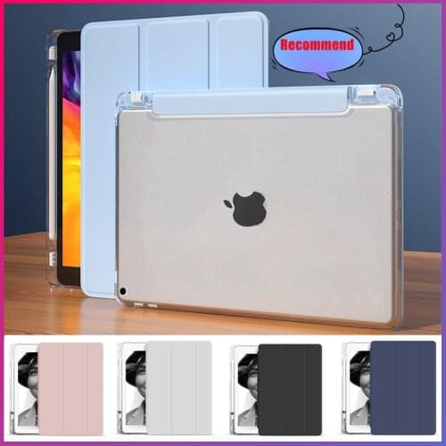 For Ipad Pro 12.9 Case 2021 Pro11 Translucent Back Cover for Ipad Air 2/3/4 9.7 10.2 7th 8th Generation Mini4/5 Pencil Slot Case