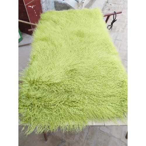 Luxury Primary Genuine Light Green Mongolian Fur Rug Curly Tibetan Lamb Fur Plate Doll Wig Sofa Sheepskin Blanket Carpet 2'x4