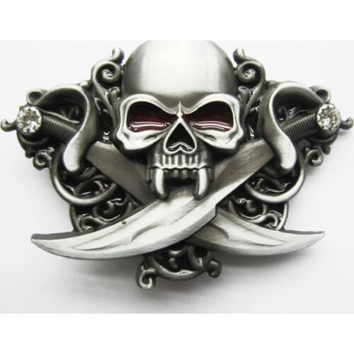 Retail Distribute Classic Skull Knives Rhinestones Bling Belt Buckle BUCKLE-SK015 Free Shipping