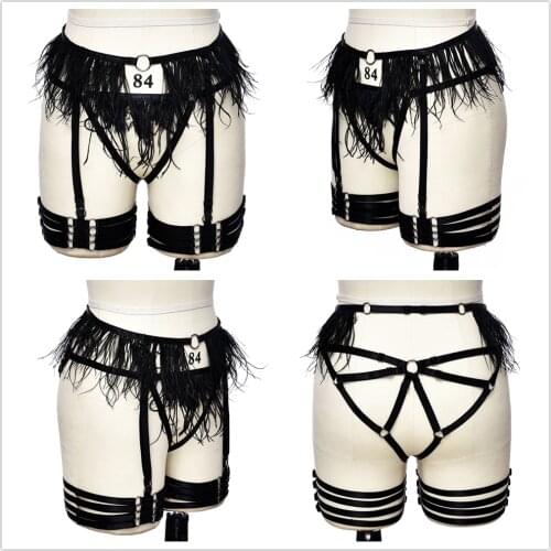Sexy Body Harness Black Garter Belt Pastel Goth Bondage Stockings Leg Garters Belt Pole Dance Rave Lingerie Feather Body Cage