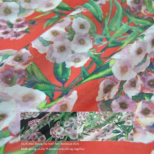 Silk Cotton Fabric Dress Large Wide Orange Flower Thin Microlens Shirt Spring Summer Dress Cheongsam Cloth DIY Sewing