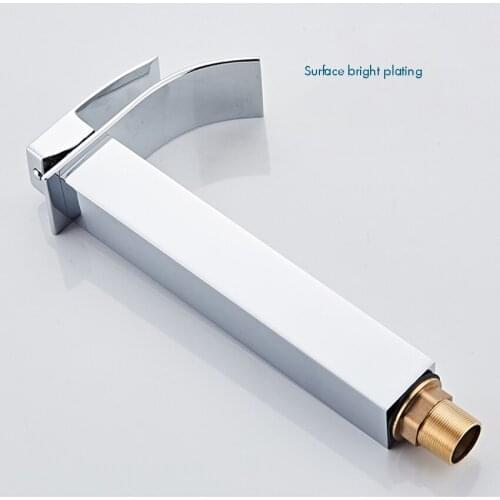 Plating Waterfall Bathroom Sink Faucet, Single Handle Single Hole Square Body Basin Mixer Tap Flat Water Spout Basin Faucet