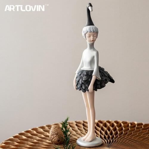 Modern Swan Girl Figurine Resin Decorative Black Swan Birthday Gift Living Room Decoration Creative Doll For Girl Festival Decor