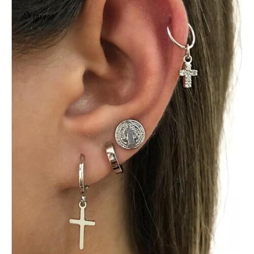 Starose 4pcs Cross Stud Earrings for Women Ear Piercing Helix Piercing Tragus Earrings Pircing Ear Cuff Drop Earing Body Jewelry