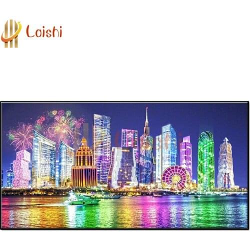 Embroidery diamond rhinestone painting City architectural landscape, fireworks diamond mosaic sale new arrival display picture