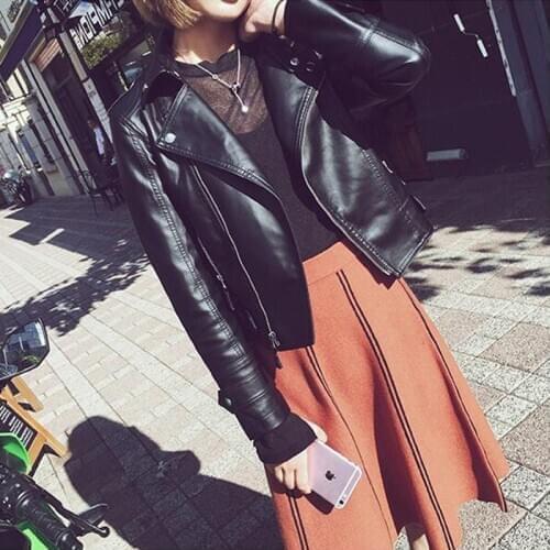 Womens Fashion Vintage Slim Biker Motorcycle PU Soft Leather Zipper Jacket Coat