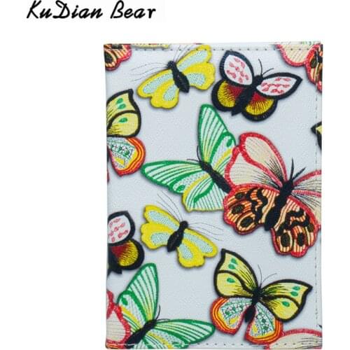 KUDIAN BEAR Women Passport Cover Travel Wallet Credit Card Holder Butterfly Printing Passport Holder Porte Carte BIY048 PM49