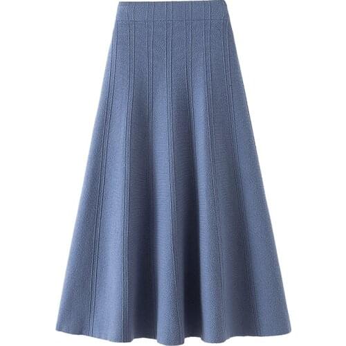 Large Size Women Knit Skirt Autumn And Winter Fashion New Solid A-line skirt Mid-length High waist Female Big Swing Skirts T303