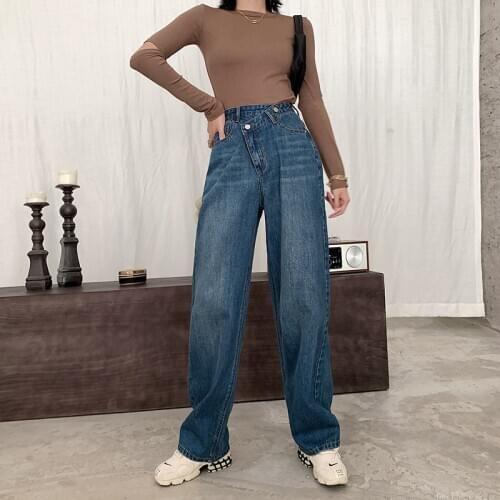 High Waist Wide Leg Straight Loose Light Blue Extra Long Jeans for Women XS S M L XL