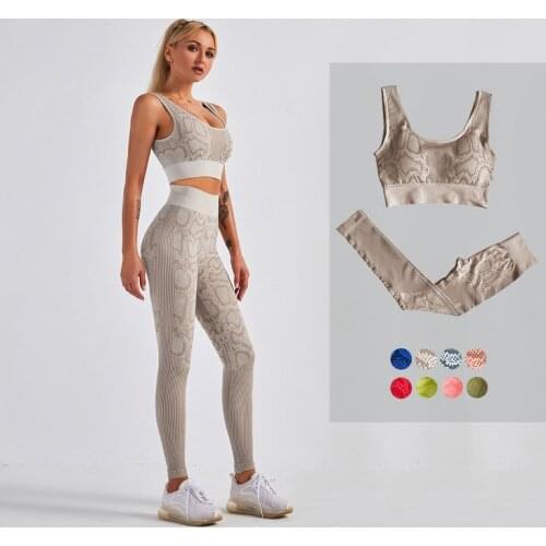 Two Piece Set Women Seamless Yoga Set Snake Print Workout Clothes For Women Sports Bra High Waist Fitness Wear Gym Yoga Suits